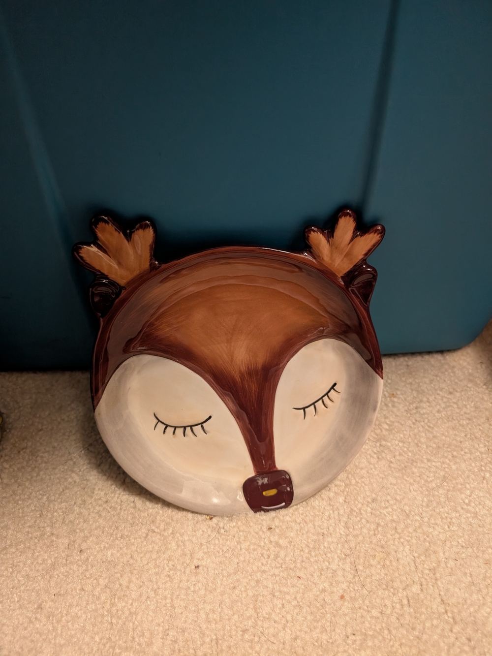 Ceramic Deer Face Accent Plates in Brown and White
